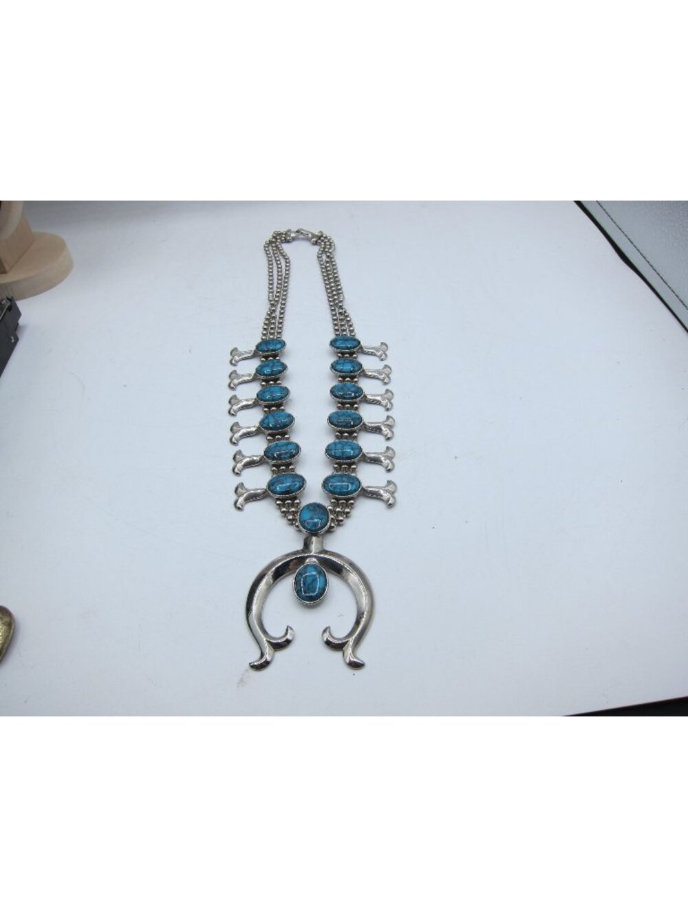 Vintage 60s Squash Blossom Vintage Faux Turquoise Southwestern Necklace